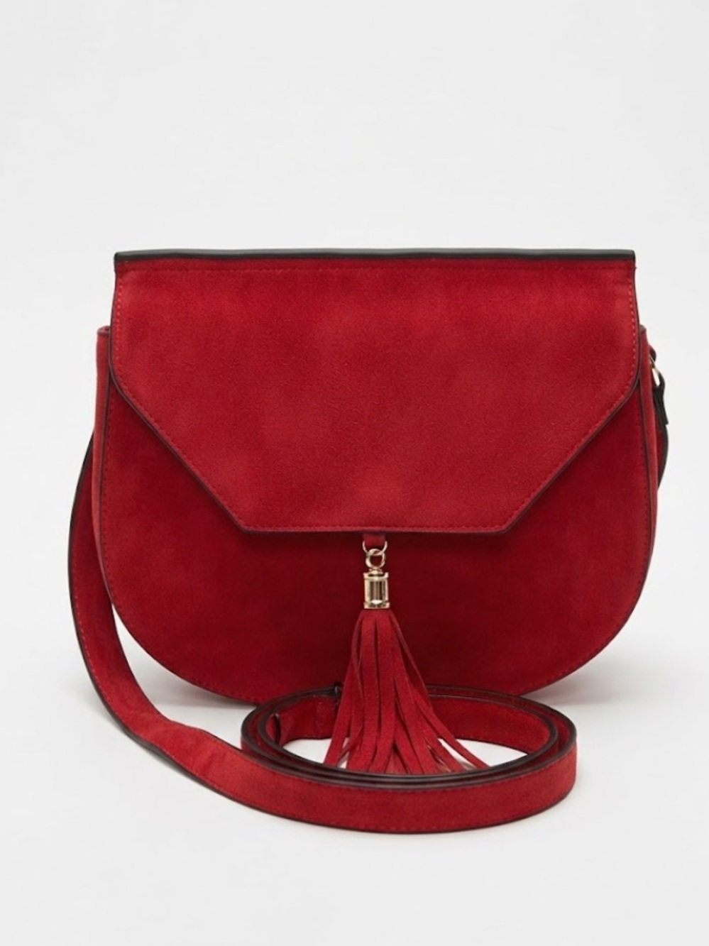 Addison Road Tamarama Bag Red Genuine Suede Saddle Bag Crossbody Tassel Accent